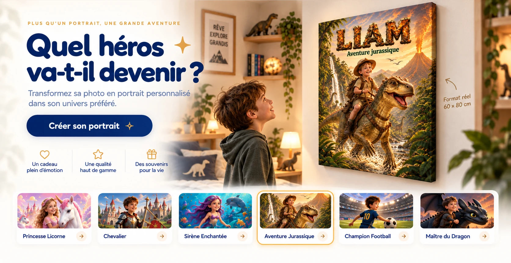 Quel héros va-t-il devenir ? Transformez sa photo en portrait personnalisé dans son univers préféré.