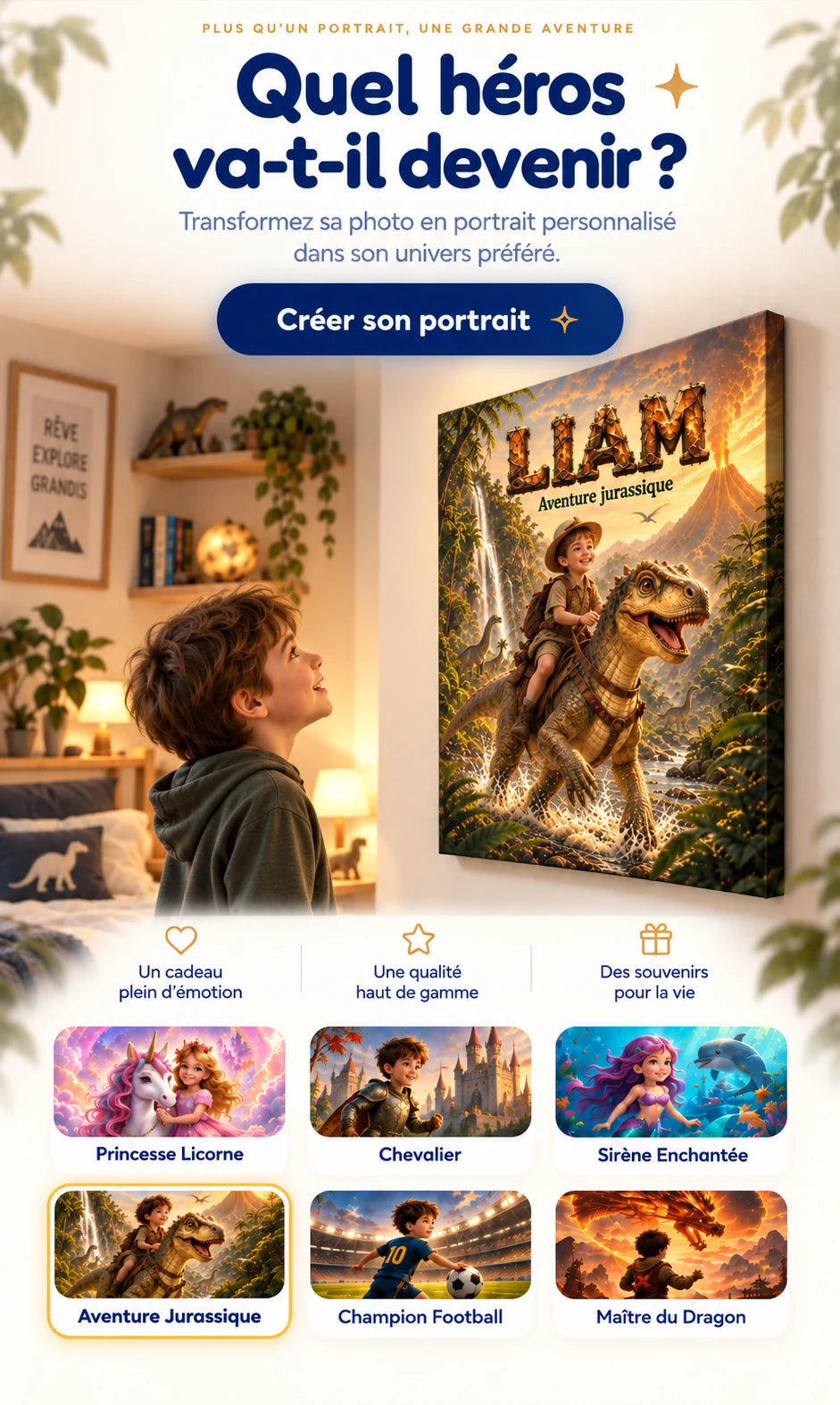 Quel héros va-t-il devenir ? Transformez sa photo en portrait personnalisé dans son univers préféré.